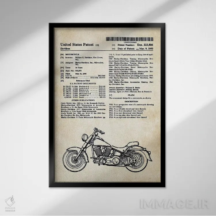 تابلو دکوراتیو موتورسیکلت سوپرگلاید هارلی دیویدسون اثر پتنت ۷۷ - نمای قابدار مشکی