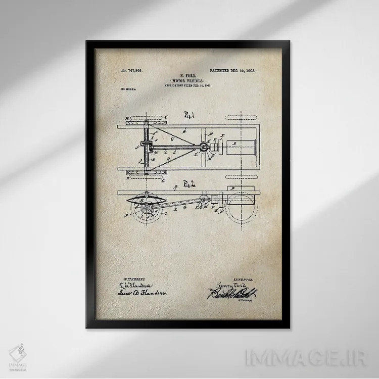 تابلو دکوراتیو خودروی مدل T هنری فورد اثر پتنت ۷۷ - نمای قابدار مشکی