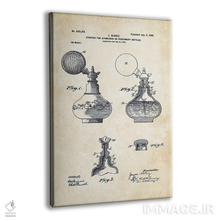 تابلو دکوراتیو بطری عطر قدیمی اثر پتنت ۷۷ - نمای پرسپکتیو محصول
