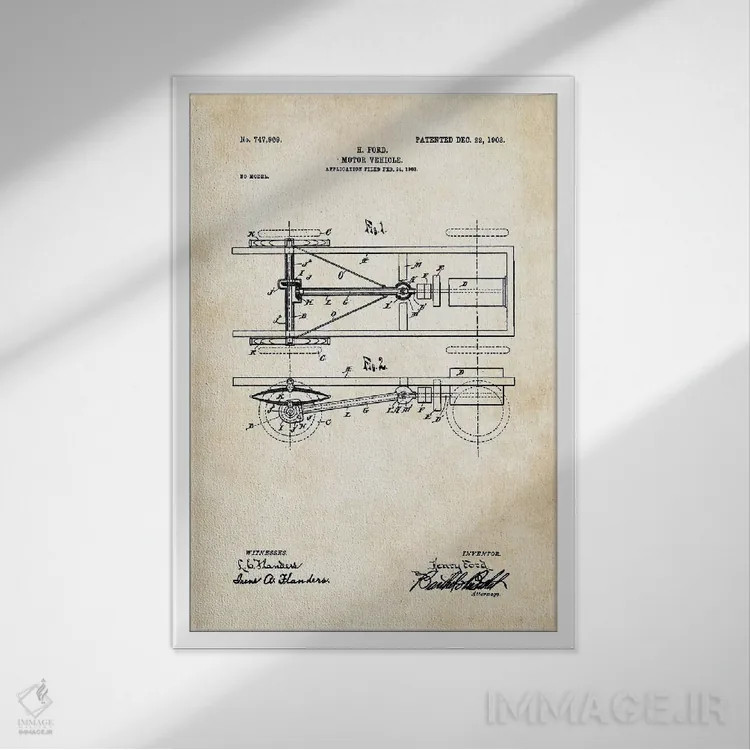 تابلو دکوراتیو خودروی مدل T هنری فورد اثر پتنت ۷۷ - نمای قابدار سفید