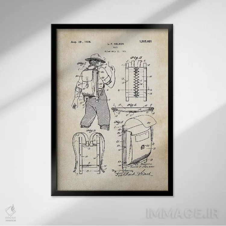 تابلو دکوراتیو کوله پشتی کوهنوردی و کمپینگ اثر پتنت ۷۷ - نمای قابدار مشکی