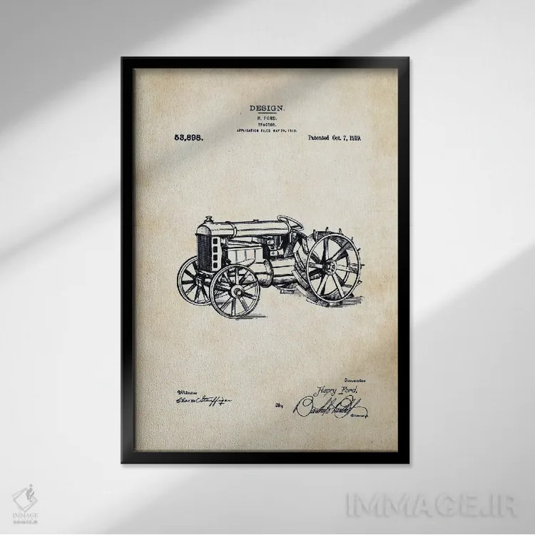 تابلو دکوراتیو تراکتور هنری فورد اثر پتنت ۷۷ - نمای قابدار مشکی