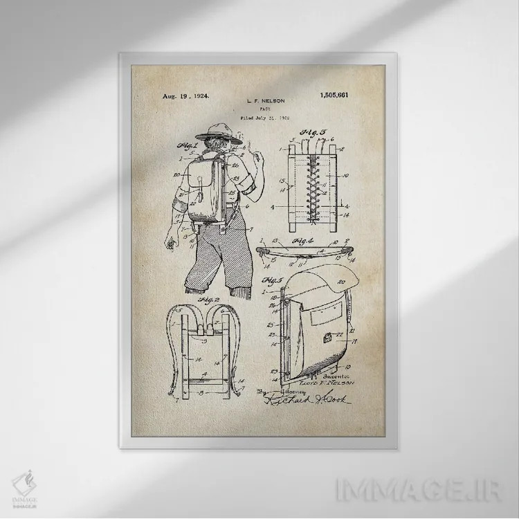 تابلو دکوراتیو کوله پشتی کوهنوردی و کمپینگ اثر پتنت ۷۷ - نمای قابدار سفید