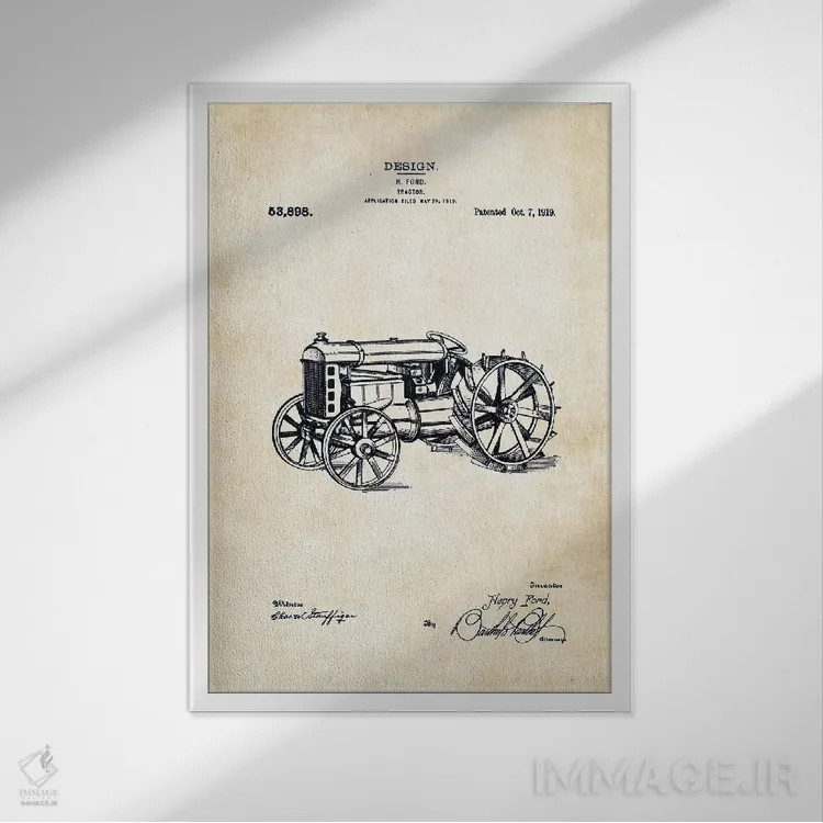 تابلو دکوراتیو تراکتور هنری فورد اثر پتنت ۷۷ - نمای قابدار سفید