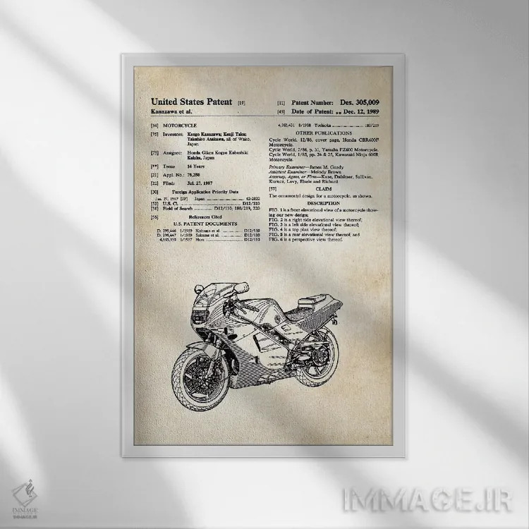 تابلو دکوراتیو موتورسیکلت هوندا اثر پتنت ۷۷ - نمای قابدار سفید
