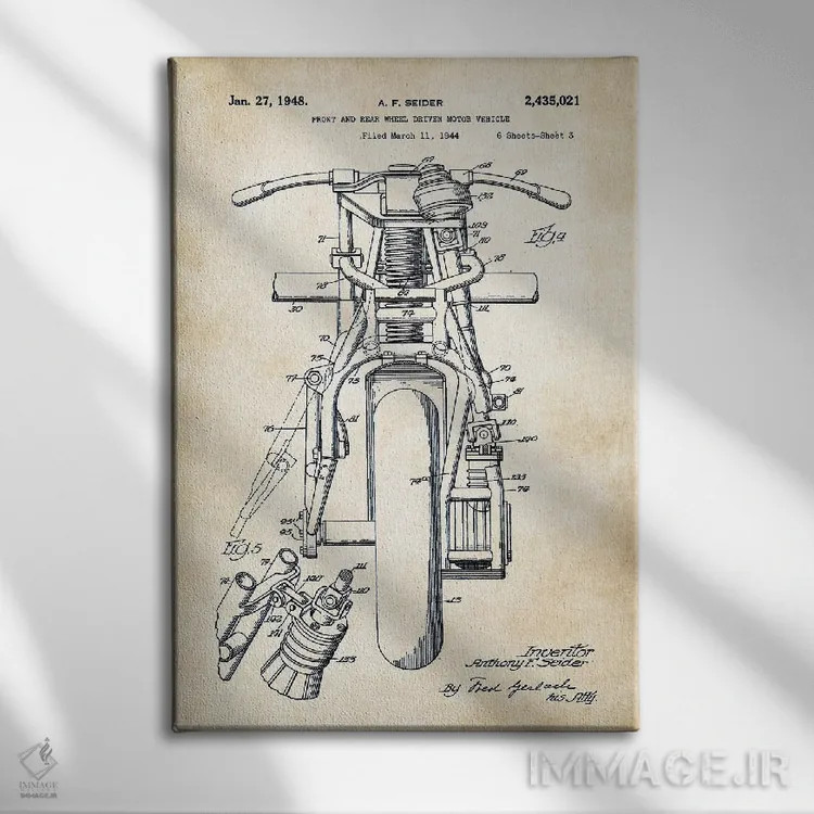 تابلو دکوراتیو موتورسیکلت اینباور اثر پتنت ۷۷ - نمای روبهرو روی دیوار