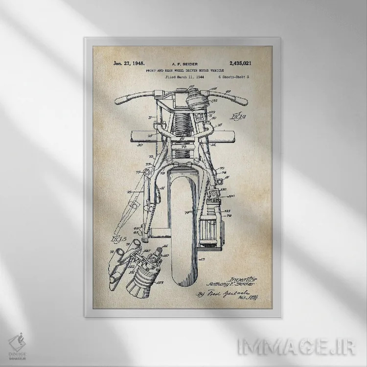 تابلو دکوراتیو موتورسیکلت اینباور اثر پتنت ۷۷ - نمای قابدار سفید