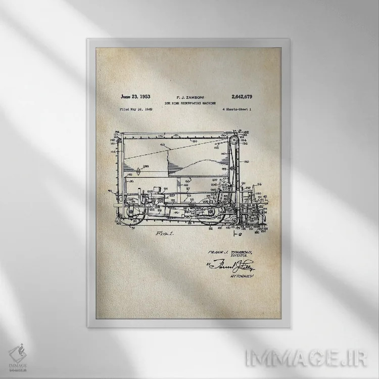 تابلو دکوراتیو دستگاه صاف کننده یخ زامبونی اثر پتنت ۷۷ - نمای قابدار سفید