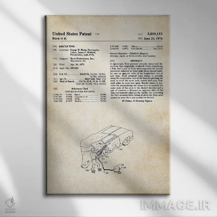 تابلو دکوراتیو ابزار نجات آتش نشانی اثر پتنت ۷۷ - نمای روبهرو روی دیوار