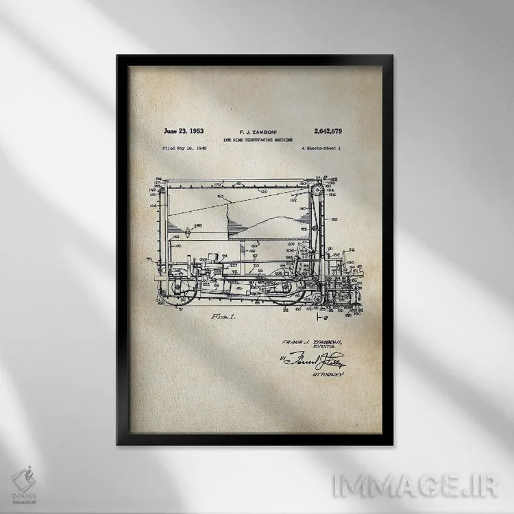 تابلو دکوراتیو دستگاه صاف کننده یخ زامبونی اثر پتنت ۷۷ - نمای قابدار مشکی