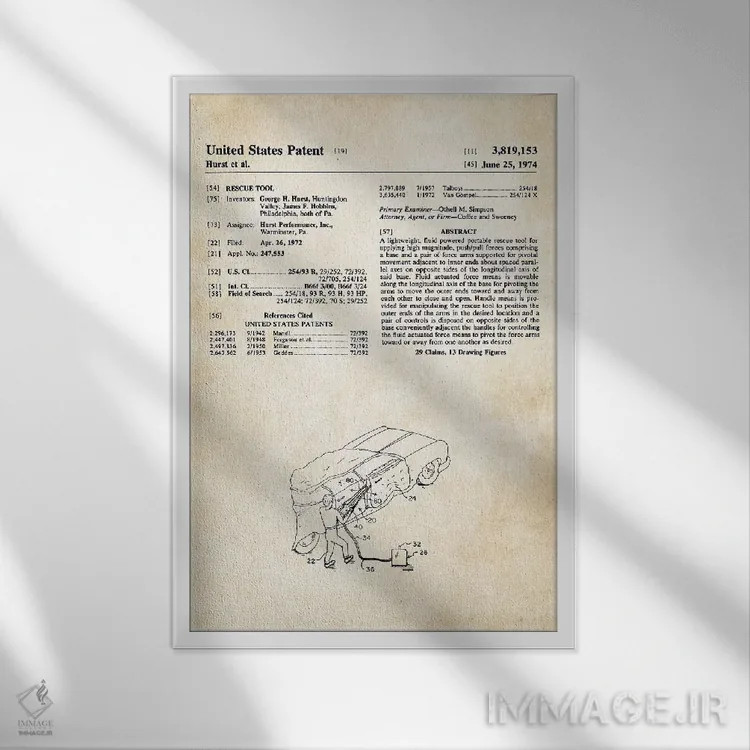 تابلو دکوراتیو ابزار نجات آتش نشانی اثر پتنت ۷۷ - نمای قابدار سفید