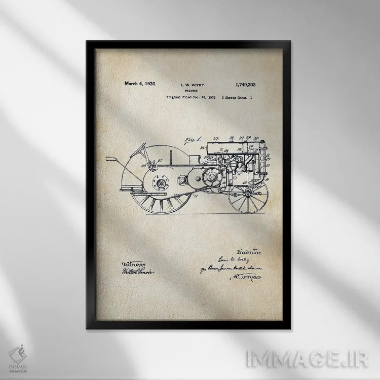تابلو دکوراتیو تراکتور جان دیر اثر پتنت ۷۷ - نمای قابدار مشکی