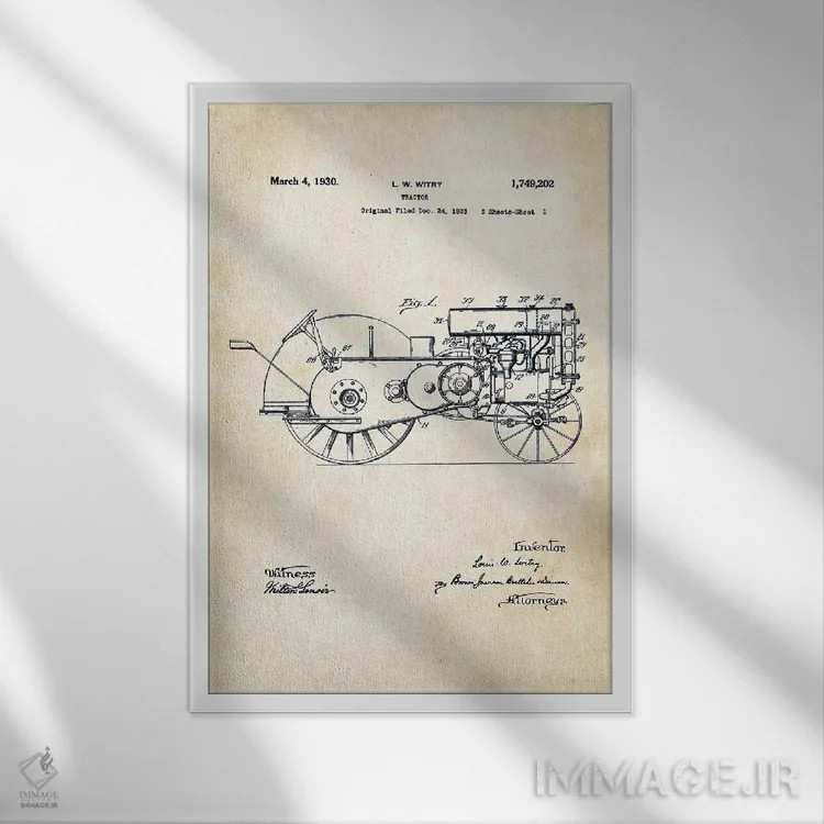 تابلو دکوراتیو تراکتور جان دیر اثر پتنت ۷۷ - نمای قابدار سفید