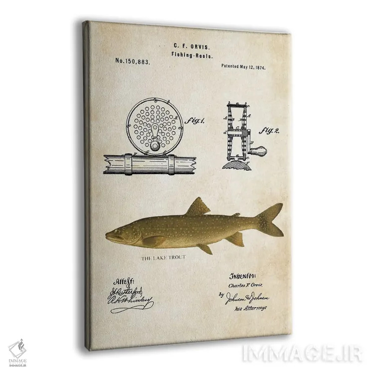 تابلو دکوراتیو طعمه ماهیگیری قزل آلای دریاچه اثر پتنت ۷۷ - نمای پرسپکتیو محصول