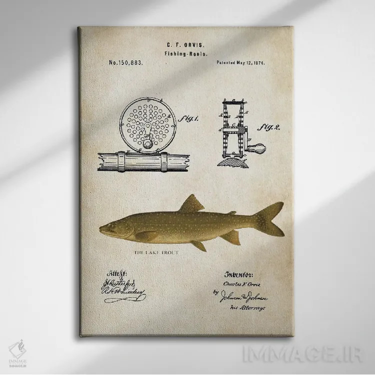تابلو دکوراتیو طعمه ماهیگیری قزل آلای دریاچه اثر پتنت ۷۷ - نمای روبهرو روی دیوار