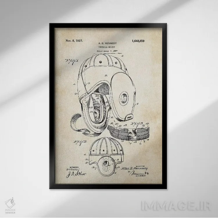 تابلو دکوراتیو کلاه فوتبال چرمی اثر پتنت ۷۷ - نمای قابدار مشکی