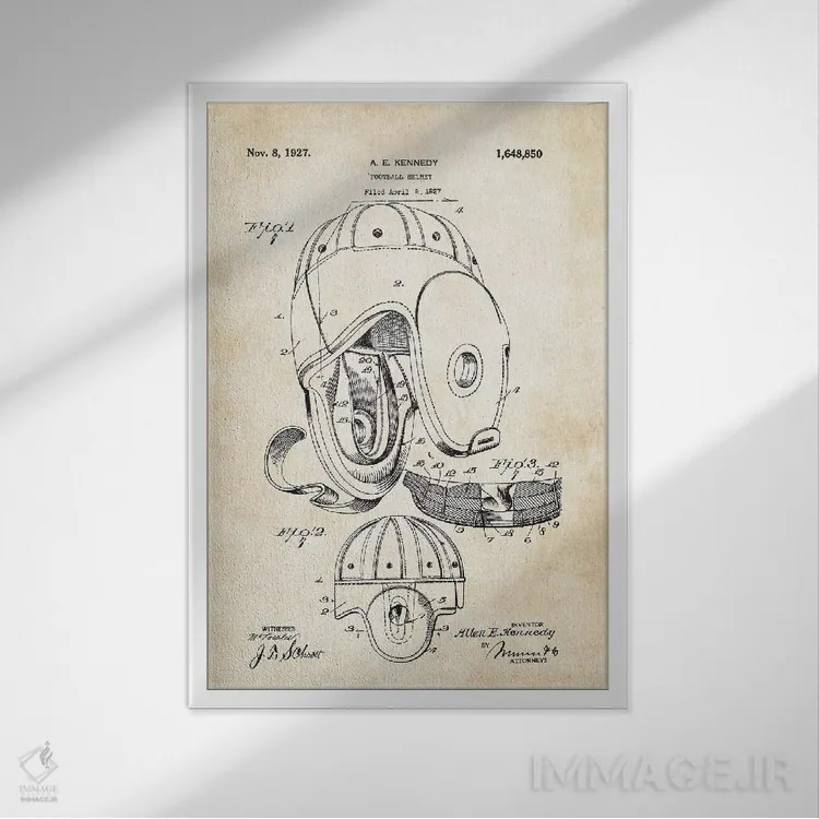 تابلو دکوراتیو کلاه فوتبال چرمی اثر پتنت ۷۷ - نمای قابدار سفید