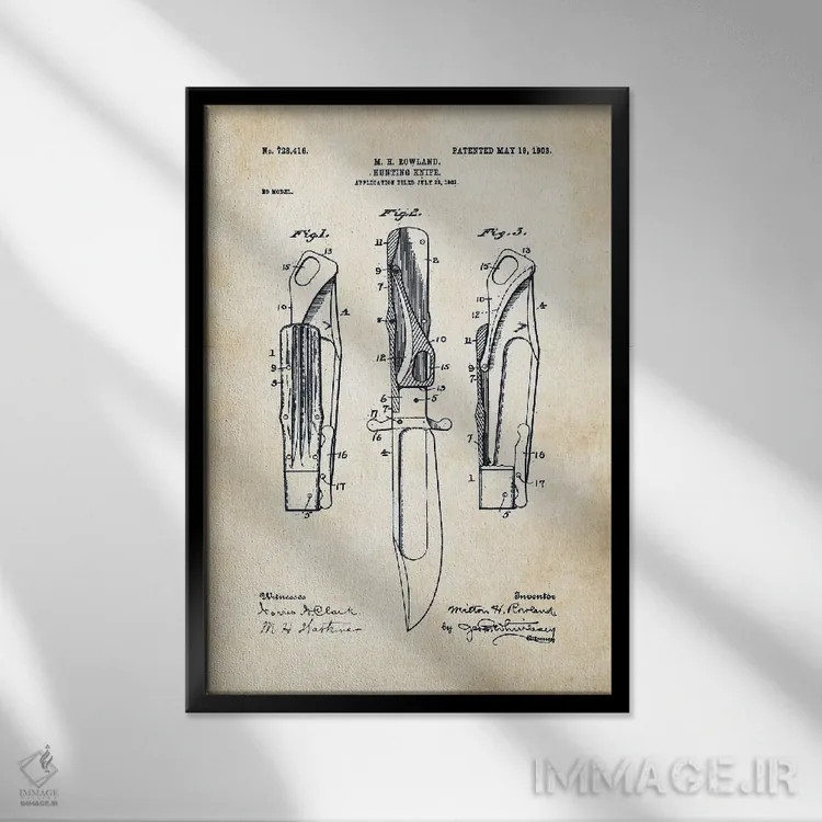 تابلو دکوراتیو چاقوی تاشوی ایمنی ماربل اثر پتنت ۷۷ - نمای قابدار مشکی