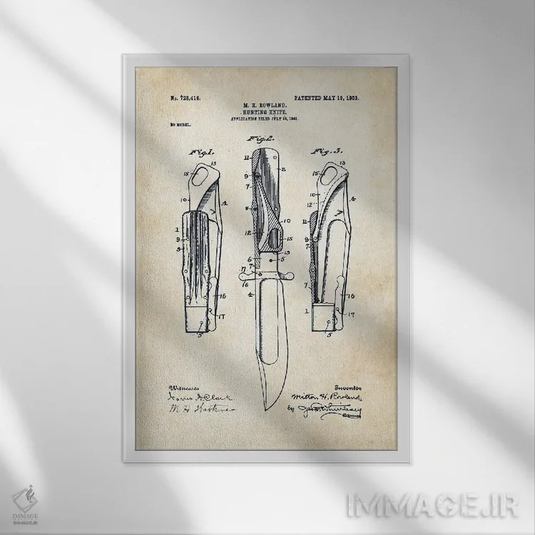 تابلو دکوراتیو چاقوی تاشوی ایمنی ماربل اثر پتنت ۷۷ - نمای قابدار سفید