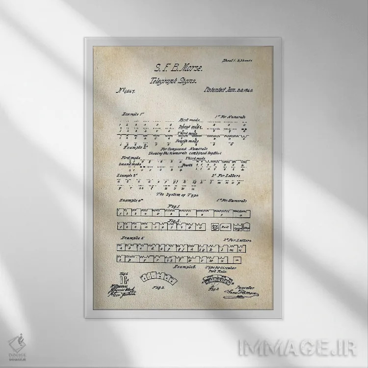 تابلو دکوراتیو کد مورس اثر پتنت ۷۷ - نمای قابدار سفید