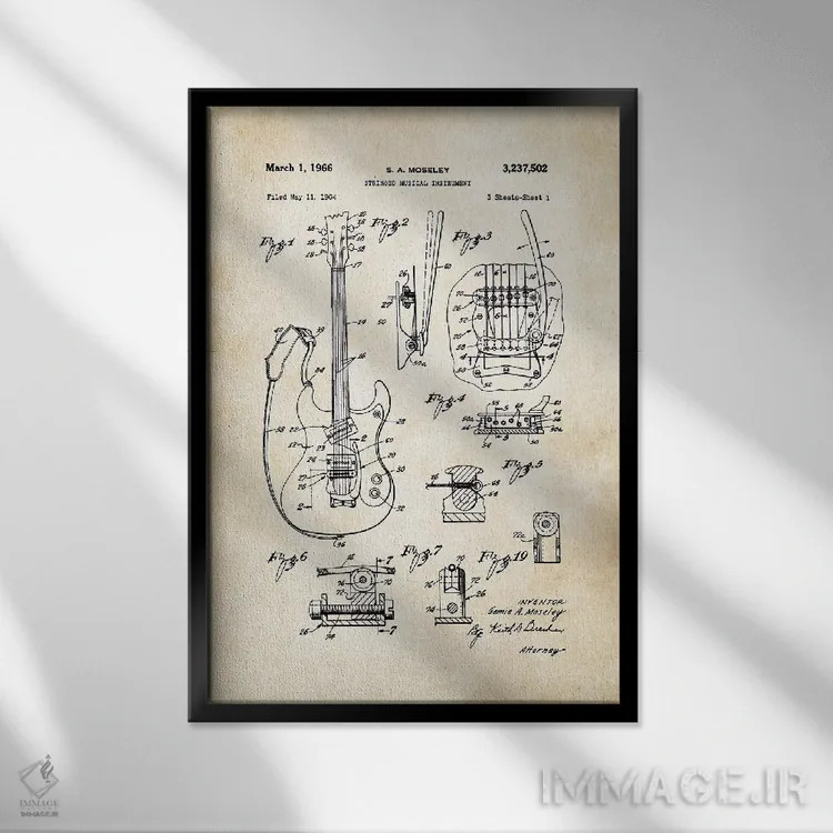 تابلو دکوراتیو گیتار مسرایت مارک ۱ اثر پتنت ۷۷ - نمای قابدار مشکی