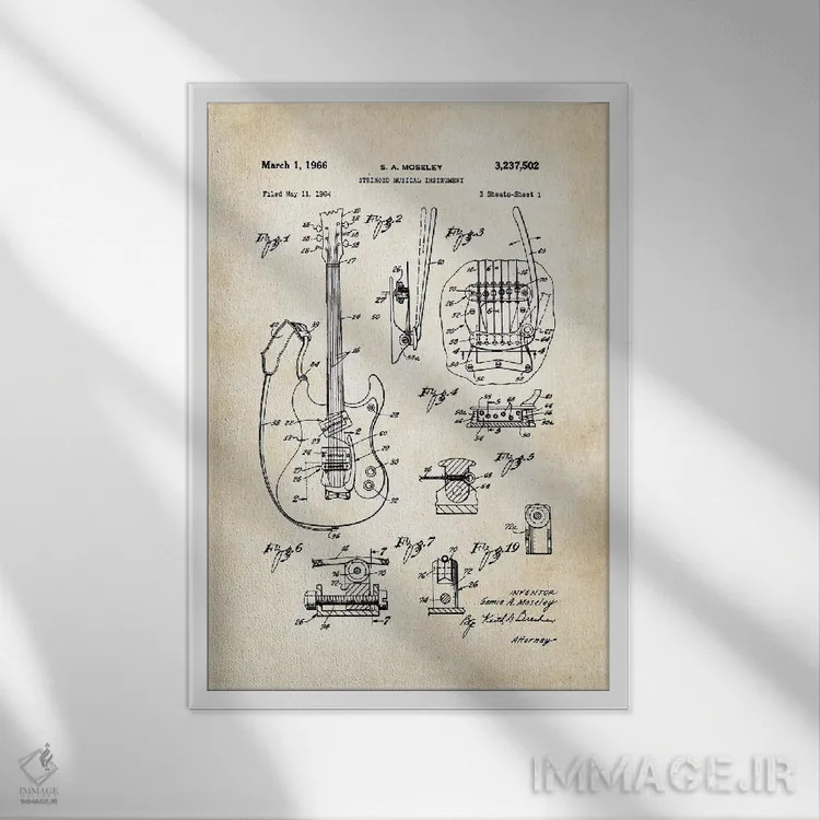 تابلو دکوراتیو گیتار مسرایت مارک ۱ اثر پتنت ۷۷ - نمای قابدار سفید