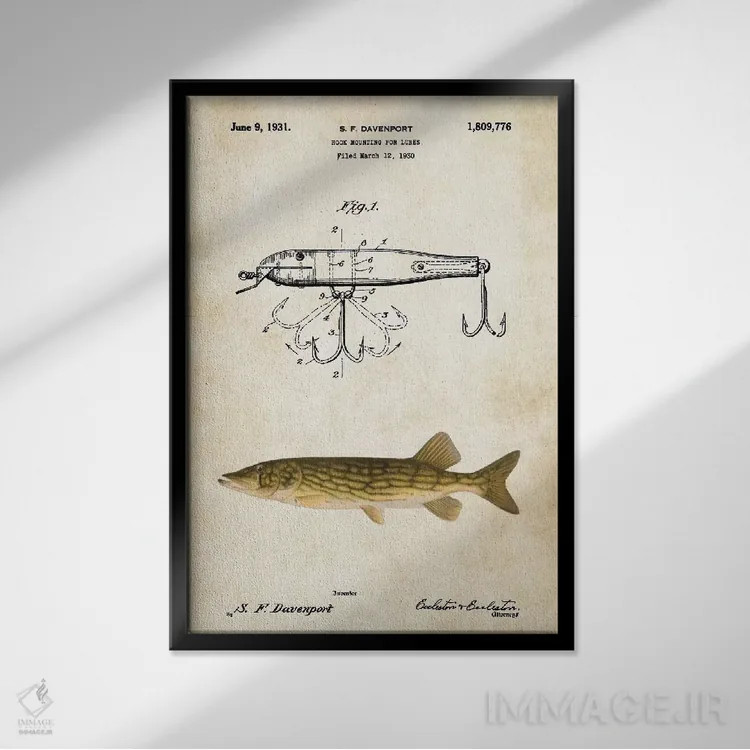 تابلو دکوراتیو طعمه ماهی گیری شمالی اثر پتنت ۷۷ - نمای قابدار مشکی