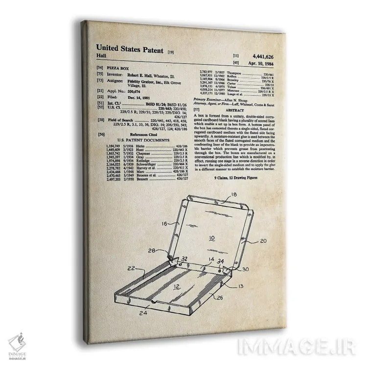 تابلو دکوراتیو جعبه پیتزا اثر پتنت ۷۷ - نمای پرسپکتیو محصول