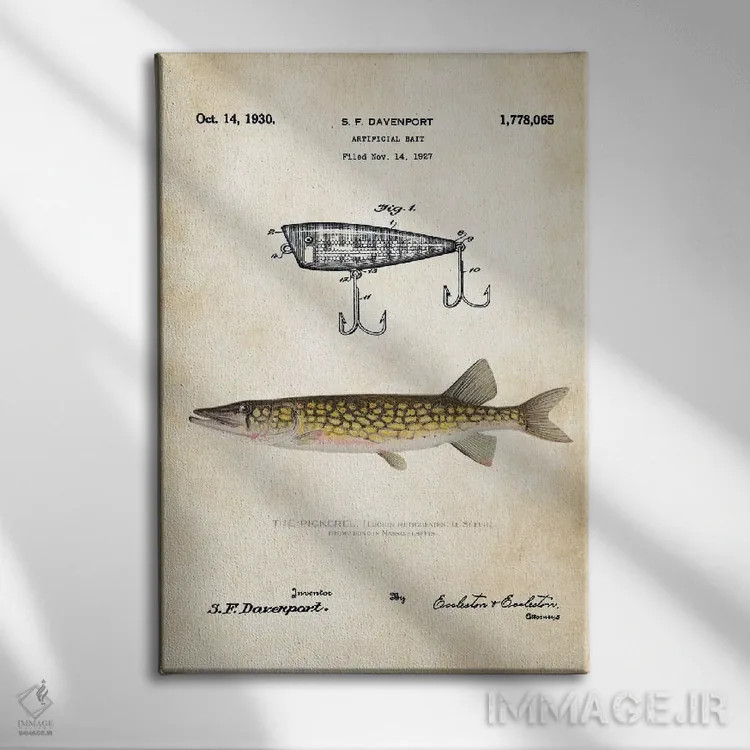 تابلو دکوراتیو طعمه ماهیگیری پیکرل اثر پتنت ۷۷ - نمای روبهرو روی دیوار