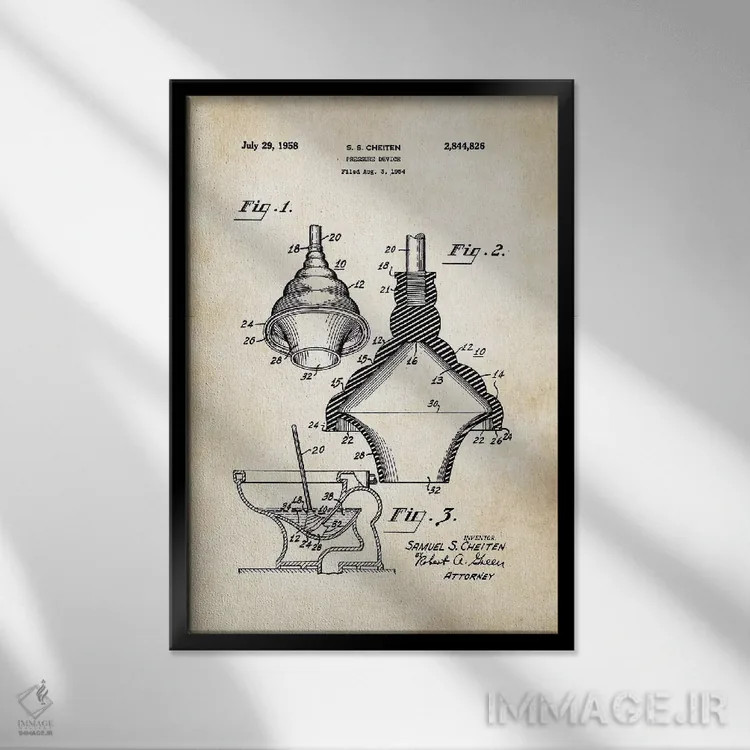 تابلو دکوراتیو لوله بازکن دستی توالت اثر پتنت ۷۷ - نمای قابدار مشکی