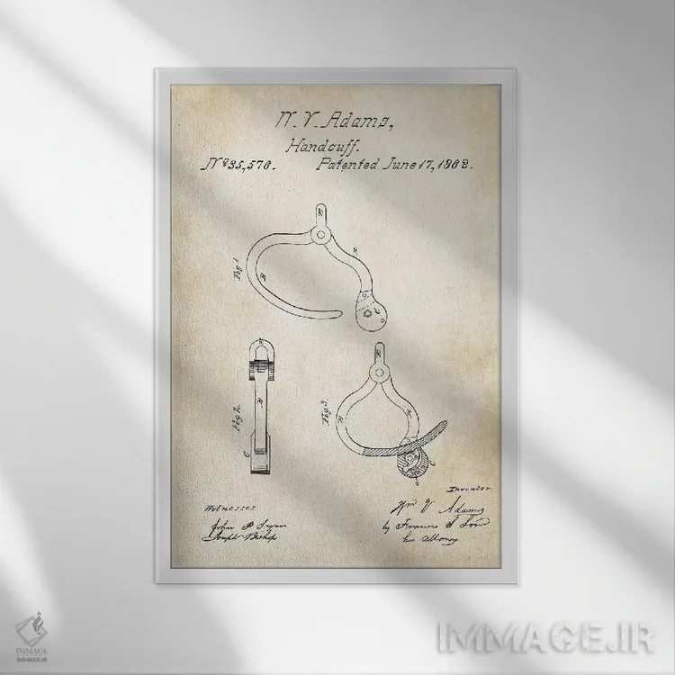 تابلو دکوراتیو دستبند پلیس اثر پتنت ۷۷ - نمای قابدار سفید