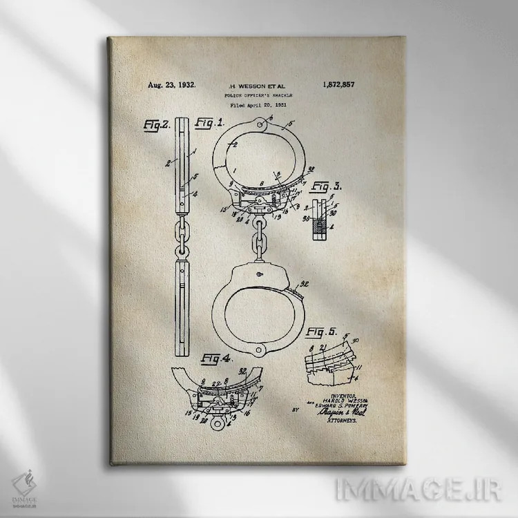 تابلو دکوراتیو دستبند پلیس اثر پتنت ۷۷ - نمای روبهرو روی دیوار
