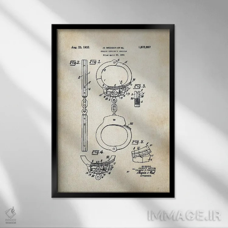 تابلو دکوراتیو دستبند پلیس اثر پتنت ۷۷ - نمای قابدار مشکی
