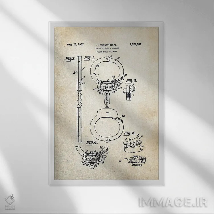 تابلو دکوراتیو دستبند پلیس اثر پتنت ۷۷ - نمای قابدار سفید
