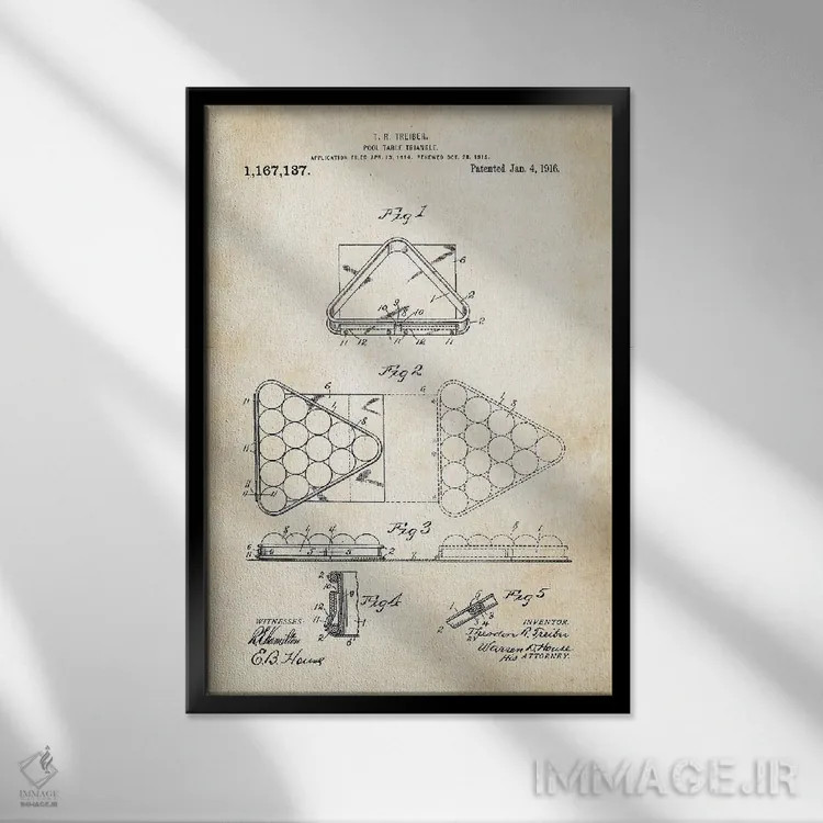 تابلو دکوراتیو مثلث بیلیارد اثر پتنت ۷۷ - نمای قابدار مشکی