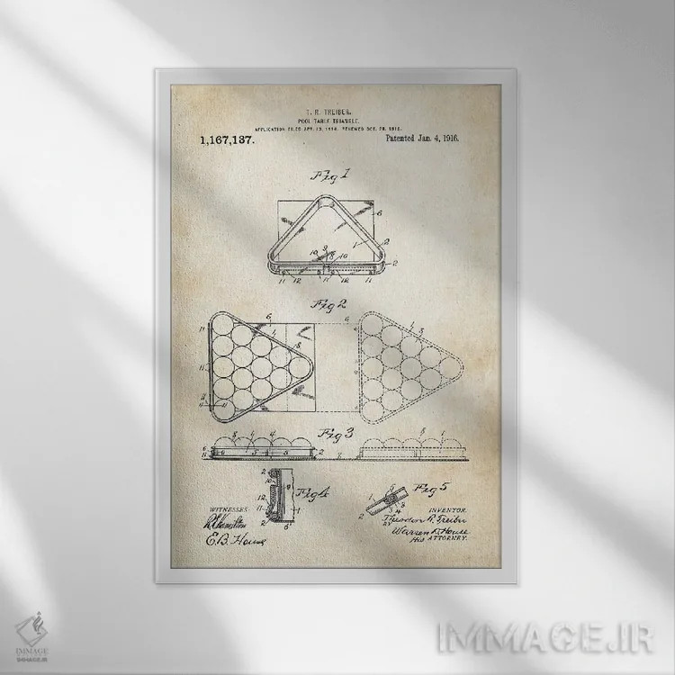 تابلو دکوراتیو مثلث بیلیارد اثر پتنت ۷۷ - نمای قابدار سفید