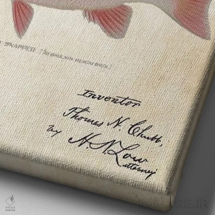 تابلو دکوراتیو طعمه ماهیگیری رد اسنپر اثر پتنت ۷۷ - نمای نزدیک بافت بوم