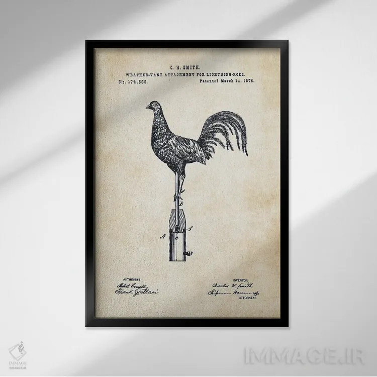 تابلو مدرن بادنما به شکل خروس اثر پتنت ۷۷ - نمای قابدار مشکی