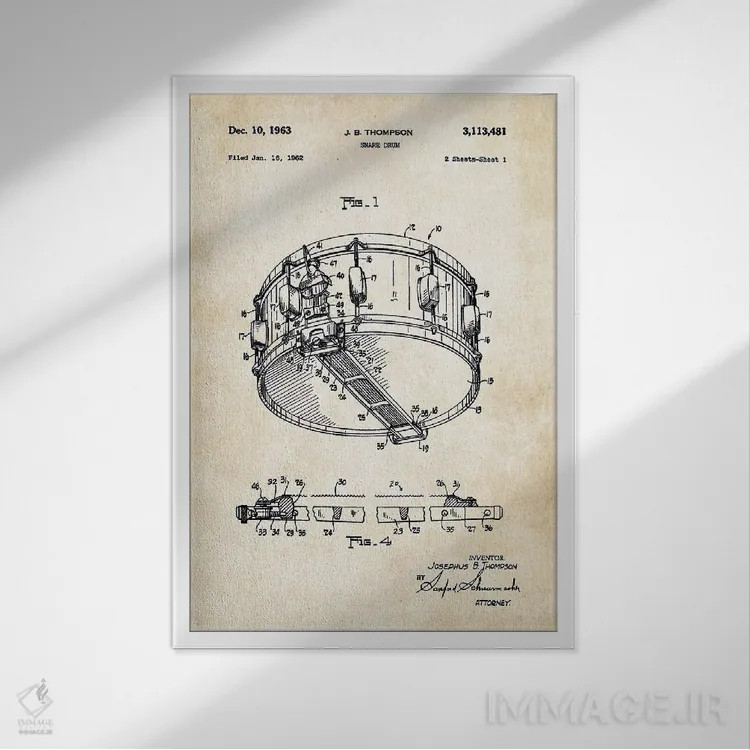 تابلو دکوراتیو طبل اسنر راجرز باوراسونیک اثر پتنت ۷۷ - نمای قابدار سفید