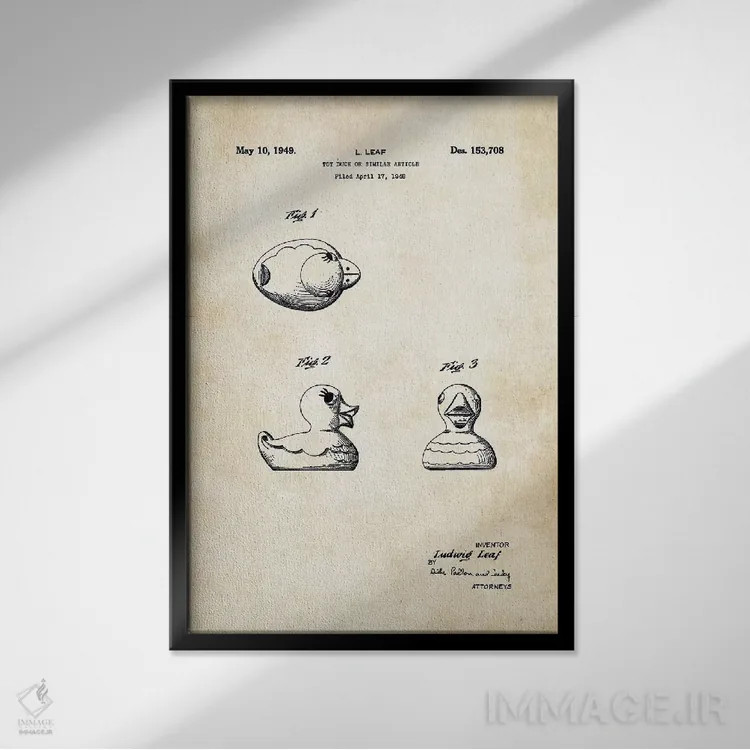 تابلو دکوراتیو اردک پلاستیکی اثر پتنت ۷۷ - نمای قابدار مشکی