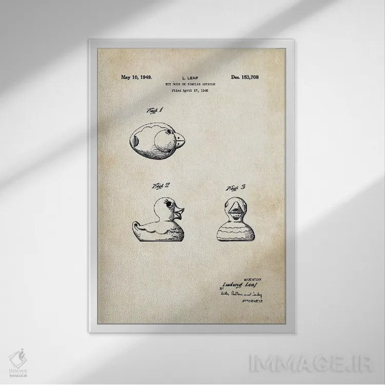 تابلو دکوراتیو اردک پلاستیکی اثر پتنت ۷۷ - نمای قابدار سفید