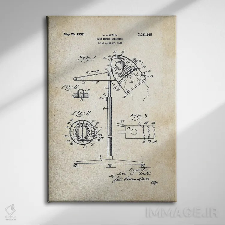 تابلو دکوراتیو سشوار آرایشگاهی اثر پتنت ۷۷ - نمای روبهرو روی دیوار