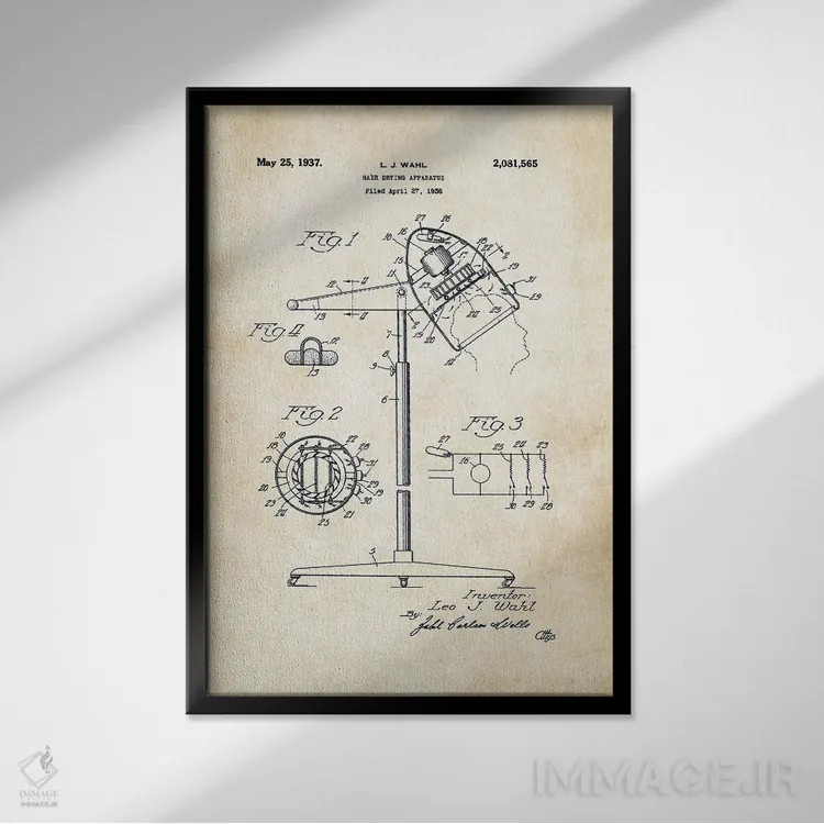 تابلو دکوراتیو سشوار آرایشگاهی اثر پتنت ۷۷ - نمای قابدار مشکی