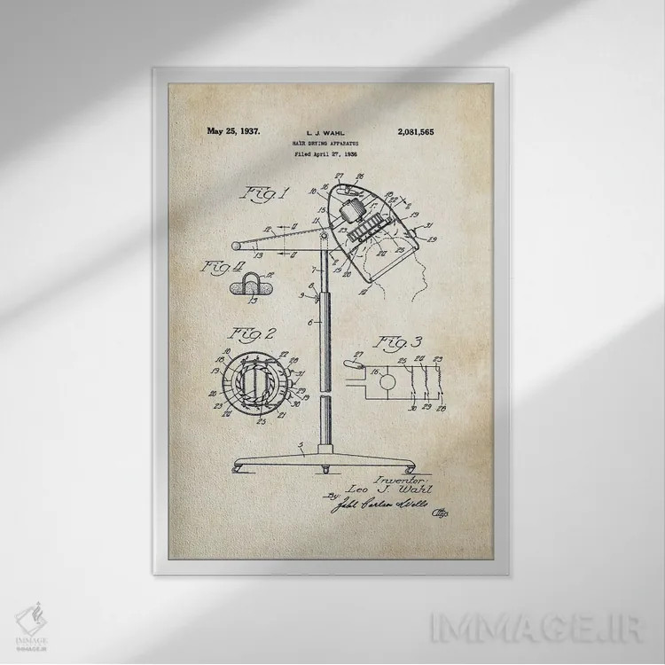 تابلو دکوراتیو سشوار آرایشگاهی اثر پتنت ۷۷ - نمای قابدار سفید
