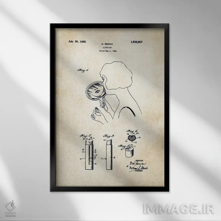 تابلو دکوراتیو رژ لب آرایشگاهی اثر پتنت ۷۷ - نمای قابدار مشکی