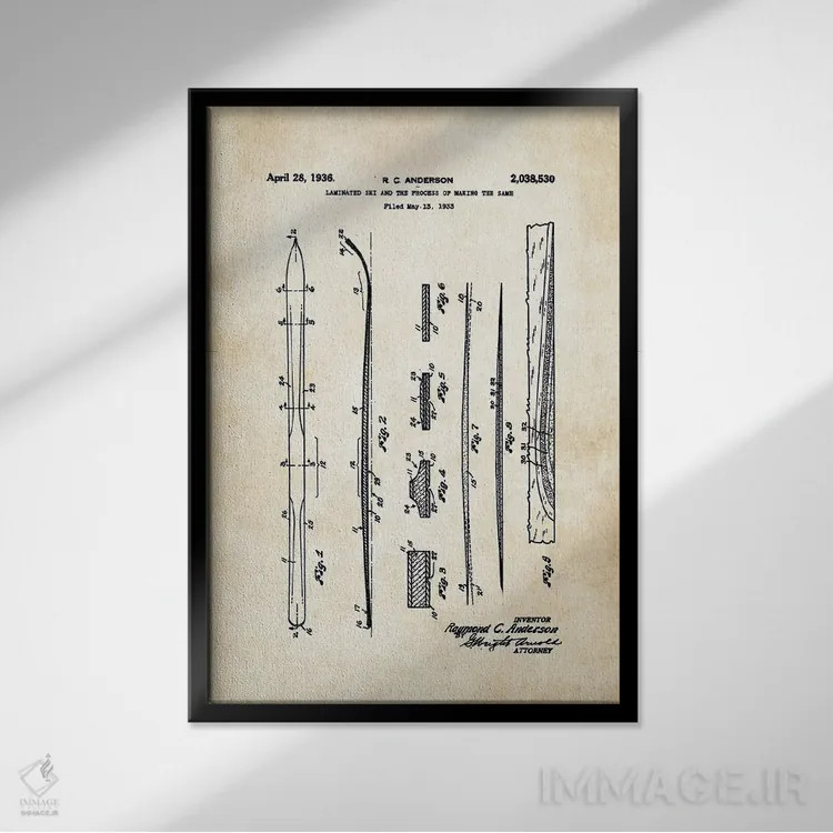 تابلو دکوراتیو چوب اسکی برفی اثر پتنت ۷۷ - نمای قابدار مشکی