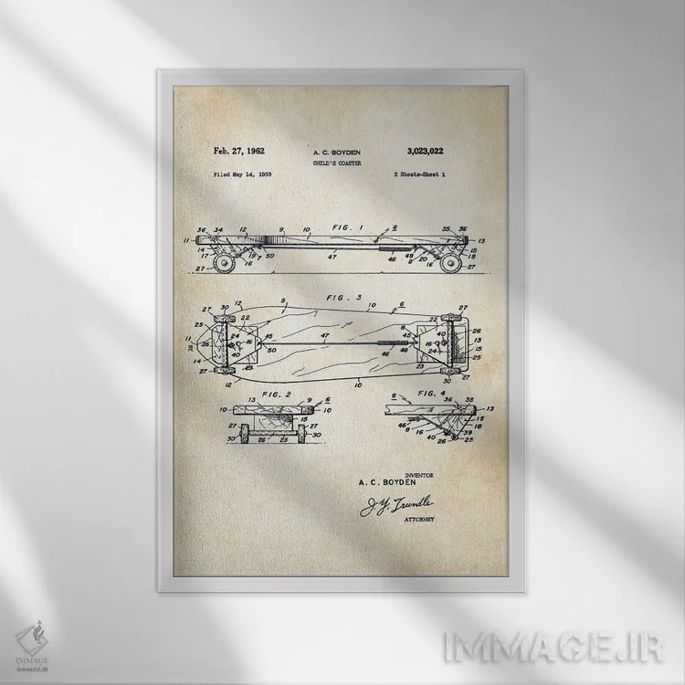 تابلو دکوراتیو صفحه اسکیت بورد اثر پتنت ۷۷ - نمای قابدار سفید