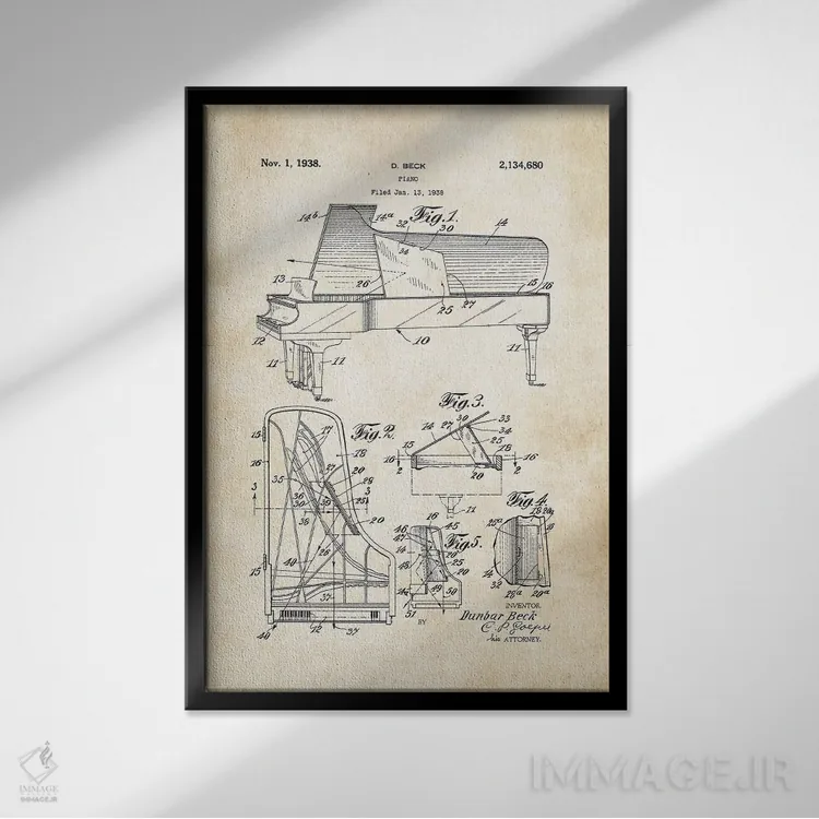 تابلو دکوراتیو پیانوی اشتاینوی اثر پتنت ۷۷ - نمای قابدار مشکی