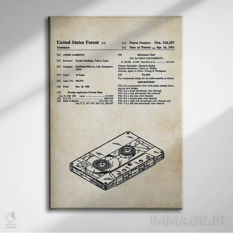 تابلو دکوراتیو نوار کاست صوتی اثر پتنت ۷۷ - نمای روبهرو روی دیوار
