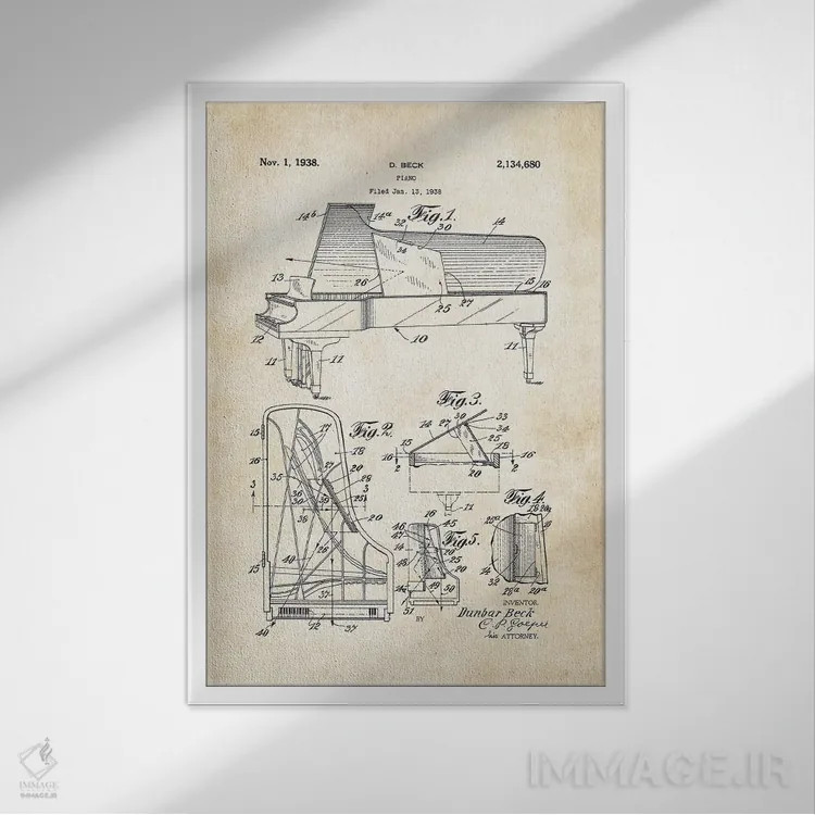 تابلو دکوراتیو پیانوی اشتاینوی اثر پتنت ۷۷ - نمای قابدار سفید